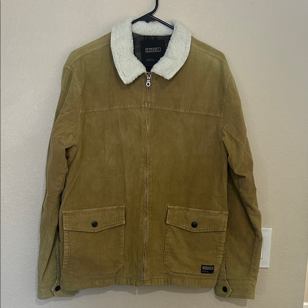 Men's Khaki Corduroy Jacket with Sherpa Collar